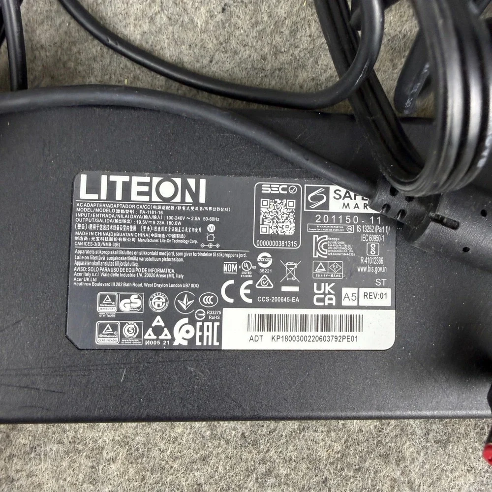 Lite-On PA-1181-16 AC Adapter 19.5V 9.23A 180W Laptop Power Supply for Acer